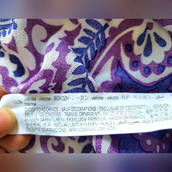 Zara Vibrant Purple Paisley Boho Long Sleeve V Neck Blouse with Beaded Sleeves - Picture 10 of 12